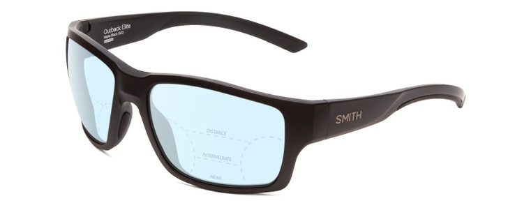 Profile View of Smith Optics Outback Elite Designer Progressive Lens Blue Light Blocking Eyeglasses in Matte Black Unisex Square Full Rim Acetate 59 mm
