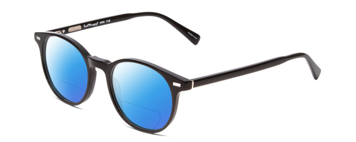 Profile View of Ernest Hemingway H4908 Designer Polarized Reading Sunglasses with Custom Cut Powered Blue Mirror Lenses in Gloss Black Unisex Round Full Rim Acetate 49 mm