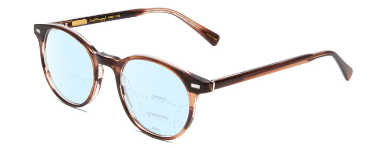 Profile View of Ernest Hemingway H4908 Designer Progressive Lens Blue Light Blocking Eyeglasses in Brown Amber Crystal Unisex Round Full Rim Acetate 49 mm