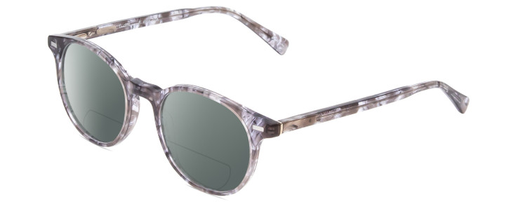 Profile View of Ernest Hemingway H4908 Designer Polarized Reading Sunglasses with Custom Cut Powered Smoke Grey Lenses in Grey Crystal Smoke Marble Unisex Round Full Rim Acetate 49 mm