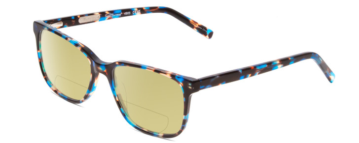 Profile View of Ernest Hemingway H4905 Designer Polarized Reading Sunglasses with Custom Cut Powered Sun Flower Yellow Lenses in Blue Auburn Tortoise Havana Ladies Classic Full Rim Acetate 53 mm