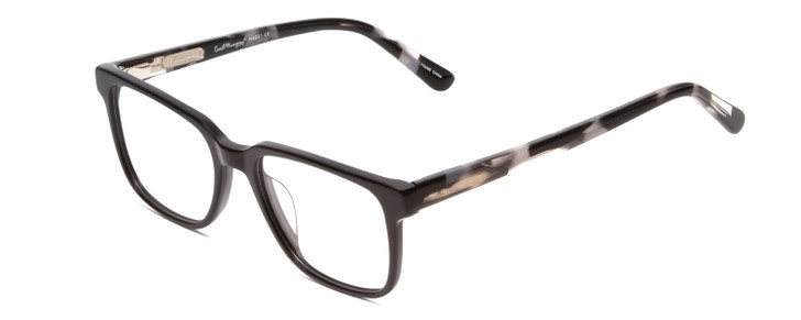 Profile View of Ernest Hemingway H4831 Designer Progressive Lens Prescription Rx Eyeglasses in Gloss Black/Grey Blue Marble Unisex Rectangle Full Rim Acetate 50 mm