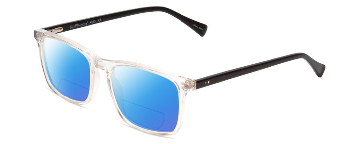 Profile View of Ernest Hemingway H4833 Designer Polarized Reading Sunglasses with Custom Cut Powered Blue Mirror Lenses in Clear Crystal/Gloss Black Unisex Cateye Full Rim Acetate 52 mm