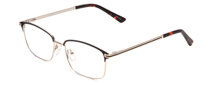 Profile View of Ernest Hemingway H4837 Designer Reading Eye Glasses with Custom Cut Powered Lenses in Metallic Black Silver/Auburn Tortoise Unisex Cateye Full Rim Stainless Steel 53 mm