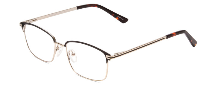 Profile View of Ernest Hemingway H4837 Designer Single Vision Prescription Rx Eyeglasses in Metallic Black Silver/Auburn Tortoise Unisex Cateye Full Rim Stainless Steel 53 mm