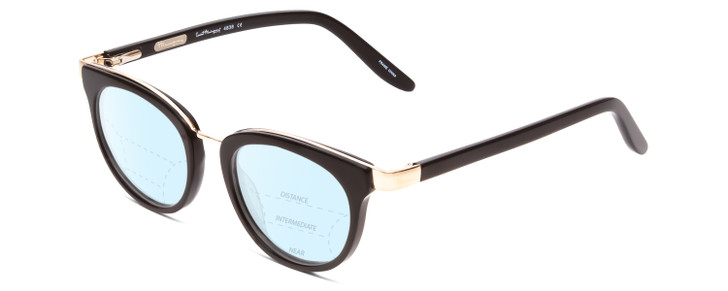 Profile View of Ernest Hemingway H4838 Designer Progressive Lens Blue Light Blocking Eyeglasses in Gloss Black/Gold Accents Ladies Cateye Full Rim Acetate 49 mm