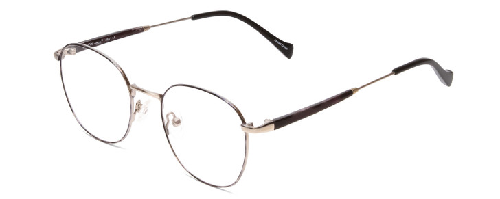 Profile View of Ernest Hemingway H4841 Designer Reading Eye Glasses with Custom Cut Powered Lenses in Silver Black Crystal Marble  Unisex Round Full Rim Stainless Steel 50 mm