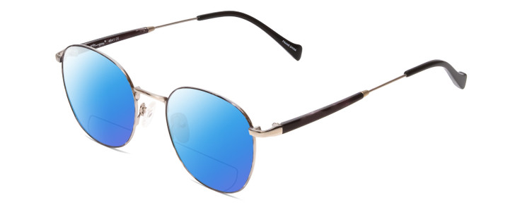 Profile View of Ernest Hemingway H4841 Designer Polarized Reading Sunglasses with Custom Cut Powered Blue Mirror Lenses in Silver Black Crystal Marble  Unisex Round Full Rim Stainless Steel 50 mm