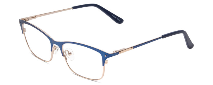 Profile View of Ernest Hemingway H4842 Designer Reading Eye Glasses with Custom Cut Powered Lenses in Satin Metallic Blue Silver Unisex Cateye Full Rim Stainless Steel 52 mm