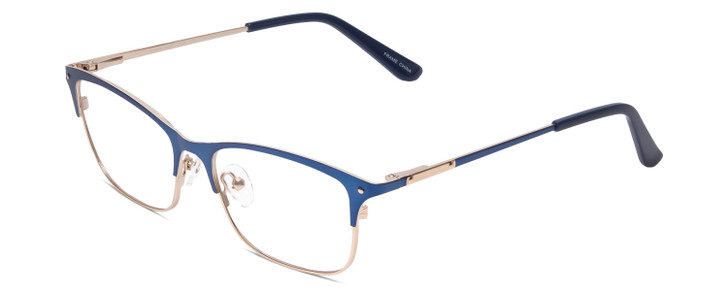 Profile View of Ernest Hemingway H4842 Designer Single Vision Prescription Rx Eyeglasses in Satin Metallic Blue Silver Unisex Cateye Full Rim Stainless Steel 52 mm