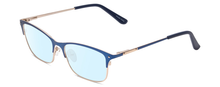 Profile View of Ernest Hemingway H4842 Designer Blue Light Blocking Eyeglasses in Satin Metallic Blue Silver Unisex Cateye Full Rim Stainless Steel 52 mm