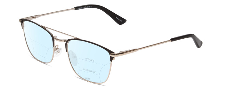 Profile View of Ernest Hemingway H4843 Designer Progressive Lens Blue Light Blocking Eyeglasses in Satin Metallic Black Silver Unisex Aviator Full Rim Stainless Steel 53 mm