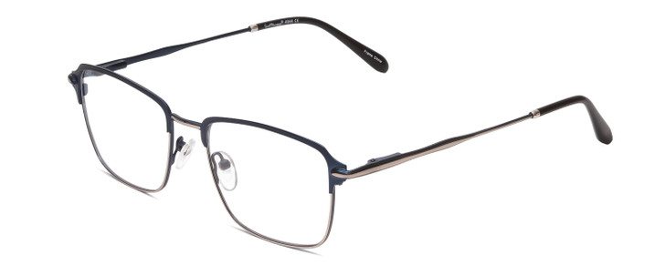 Profile View of Ernest Hemingway H4844 Designer Reading Eye Glasses with Custom Cut Powered Lenses in Satin Navy Blue Silver Unisex Rectangle Full Rim Stainless Steel 52 mm