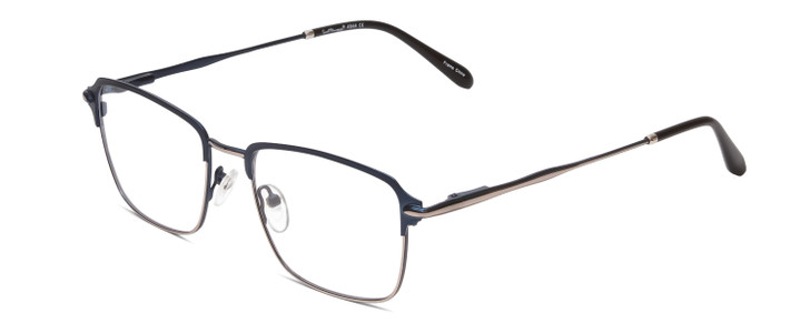 Profile View of Ernest Hemingway H4844 Designer Progressive Lens Prescription Rx Eyeglasses in Satin Navy Blue Silver Unisex Rectangle Full Rim Stainless Steel 52 mm