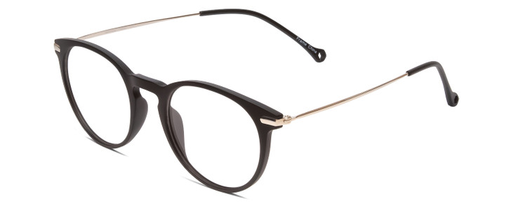 Profile View of Ernest Hemingway H4845 Designer Reading Eye Glasses with Custom Cut Powered Lenses in Matte Black Silver Unisex Round Full Rim Acetate 48 mm
