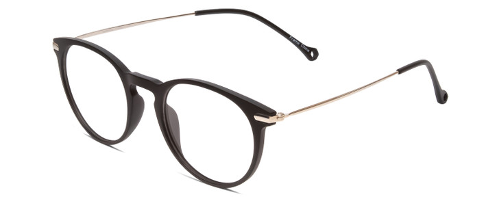 Profile View of Ernest Hemingway H4845 Designer Progressive Lens Prescription Rx Eyeglasses in Matte Black Silver Unisex Round Full Rim Acetate 48 mm