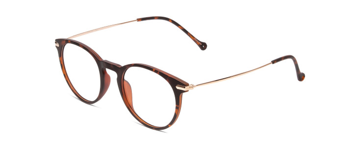 Profile View of Ernest Hemingway H4845 Designer Single Vision Prescription Rx Eyeglasses in Matte Brown Auburn Tortoise Havana Gold Unisex Round Full Rim Acetate 48 mm