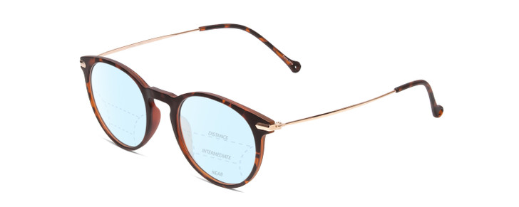 Profile View of Ernest Hemingway H4845 Designer Progressive Lens Blue Light Blocking Eyeglasses in Matte Brown Auburn Tortoise Havana Gold Unisex Round Full Rim Acetate 48 mm