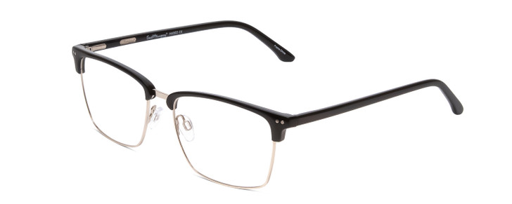 Profile View of Ernest Hemingway H4850 Designer Single Vision Prescription Rx Eyeglasses in Gloss Black Silver Unisex Cateye Full Rim Acetate 58 mm