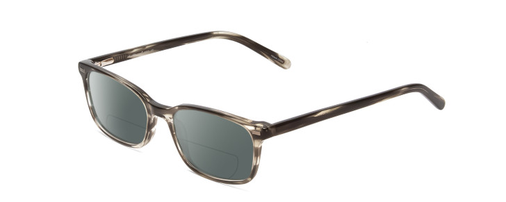 Profile View of Ernest Hemingway H4852 Designer Polarized Reading Sunglasses with Custom Cut Powered Smoke Grey Lenses in Grey Black Clear Stripe Unisex Rectangle Full Rim Acetate 51 mm