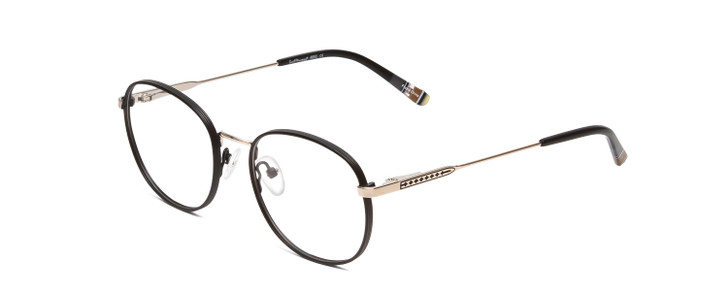 Profile View of Ernest Hemingway H4853 Designer Single Vision Prescription Rx Eyeglasses in Black Patterned Silver Multi-Colored Tips Unisex Round Full Rim Stainless Steel 51 mm