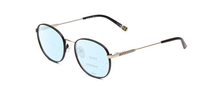 Profile View of Ernest Hemingway H4853 Designer Progressive Lens Blue Light Blocking Eyeglasses in Black Patterned Silver Multi-Colored Tips Unisex Round Full Rim Stainless Steel 51 mm