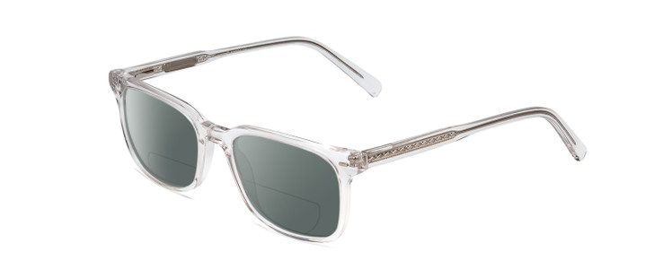 Profile View of Ernest Hemingway H4854 Designer Polarized Reading Sunglasses with Custom Cut Powered Smoke Grey Lenses in Clear Crystal Patterned Silver Unisex Cateye Full Rim Acetate 51 mm