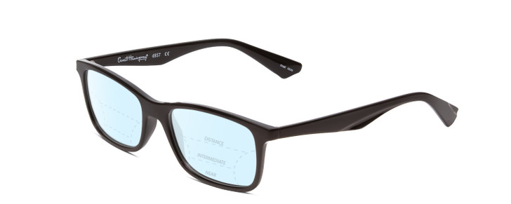 Profile View of Ernest Hemingway H4857 Designer Progressive Lens Blue Light Blocking Eyeglasses in Gloss Black Unisex Cateye Full Rim Acetate 53 mm