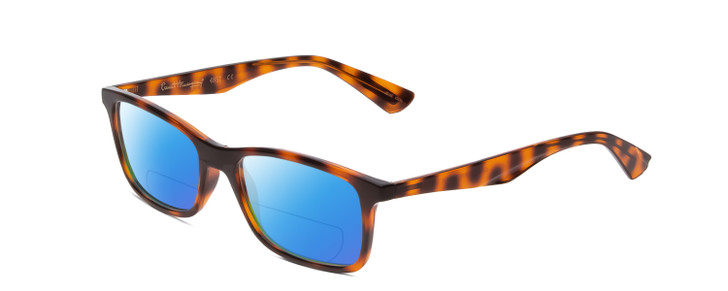 Profile View of Ernest Hemingway H4857 Designer Polarized Reading Sunglasses with Custom Cut Powered Blue Mirror Lenses in Shiny Tiger Brown Yellow Orange Tortoise Havana Unisex Cateye Full Rim Acetate 53 mm