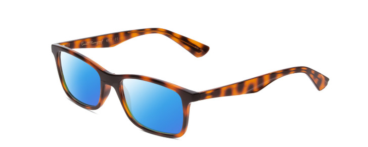 Profile View of Ernest Hemingway H4857 Designer Polarized Sunglasses with Custom Cut Blue Mirror Lenses in Shiny Tiger Brown Yellow Orange Tortoise Havana Unisex Cateye Full Rim Acetate 56 mm