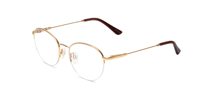 Profile View of Ernest Hemingway H4858 Designer Reading Eye Glasses with Custom Cut Powered Lenses in Shiny Gold/Auburn Crystal Tips Unisex Round Semi-Rimless Stainless Steel 49 mm
