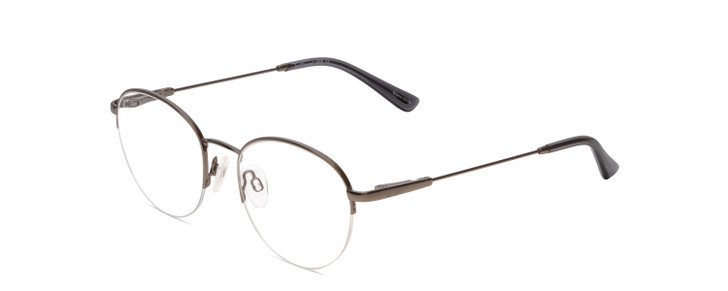 Profile View of Ernest Hemingway H4858 Designer Reading Eye Glasses with Custom Cut Powered Lenses in Shiny Gun Metal/Grey Crystal Tips Unisex Round Semi-Rimless Stainless Steel 49 mm