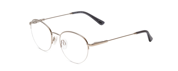 Profile View of Ernest Hemingway H4858 Designer Reading Eye Glasses with Custom Cut Powered Lenses in Shiny Silver/Grey Crystal Tips Unisex Round Semi-Rimless Stainless Steel 49 mm