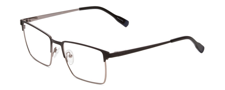 Profile View of Ernest Hemingway H4863 Designer Single Vision Prescription Rx Eyeglasses in Satin Black/Silver Geometric Pattern Unisex Rectangle Full Rim Stainless Steel 52 mm