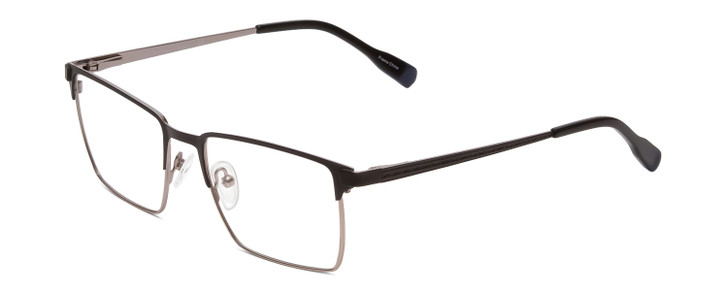 Profile View of Ernest Hemingway H4863 Designer Bi-Focal Prescription Rx Eyeglasses in Satin Black/Silver Geometric Pattern Unisex Rectangle Full Rim Stainless Steel 52 mm