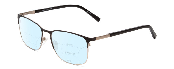 Profile View of Ernest Hemingway H4864 Designer Progressive Lens Blue Light Blocking Eyeglasses in Matte Black Satin Silver Unisex Cateye Full Rim Stainless Steel 58 mm