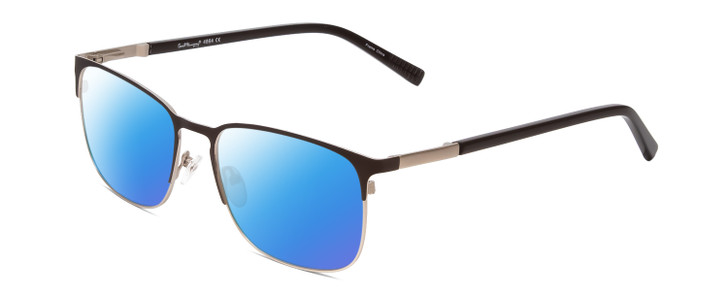 Profile View of Ernest Hemingway H4864 Designer Polarized Sunglasses with Custom Cut Blue Mirror Lenses in Matte Brown Satin Silver Unisex Cateye Full Rim Stainless Steel 58 mm