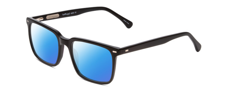 Profile View of Ernest Hemingway H4866 Designer Polarized Sunglasses with Custom Cut Blue Mirror Lenses in Gloss Black/Silver Accents Unisex Cateye Full Rim Acetate 51 mm