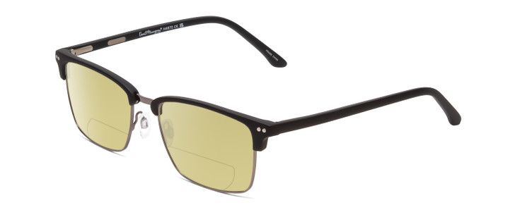 Profile View of Ernest Hemingway H4870 Designer Polarized Reading Sunglasses with Custom Cut Powered Sun Flower Yellow Lenses in Matte Black/Shiny Gun Metal Unisex Cateye Full Rim Acetate 53 mm