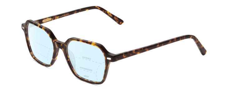 Profile View of Ernest Hemingway H4872 Designer Progressive Lens Blue Light Blocking Eyeglasses in Brown Amber Tortoise Havana/Silver Accent Unisex Square Full Rim Acetate 50 mm