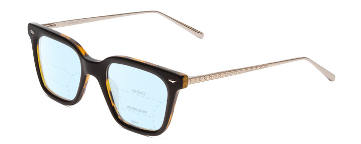 Profile View of Ernest Hemingway H4875 Designer Progressive Lens Blue Light Blocking Eyeglasses in Gloss Black Amber Brown Tortoise Havana Layered/Patterned Gold Accent Unisex Cateye Full Rim Acetate 48 mm