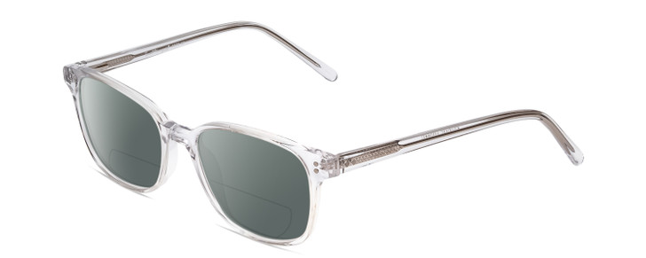 Profile View of Ernest Hemingway H4876 Designer Polarized Reading Sunglasses with Custom Cut Powered Smoke Grey Lenses in Clear Crystal/Silver Accents Unisex Cateye Full Rim Acetate 53 mm