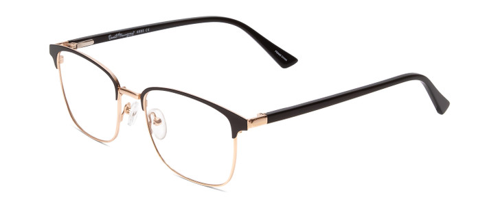 Profile View of Ernest Hemingway H4890 Designer Reading Eye Glasses with Custom Cut Powered Lenses in Gloss Black/Shiny Gold Unisex Cateye Full Rim Stainless Steel 53 mm