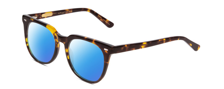 Profile View of Ernest Hemingway H4900 Designer Polarized Sunglasses with Custom Cut Blue Mirror Lenses in Gloss Brown Amber Tortoise Havana/Silver Accents Unisex Cateye Full Rim Acetate 52 mm