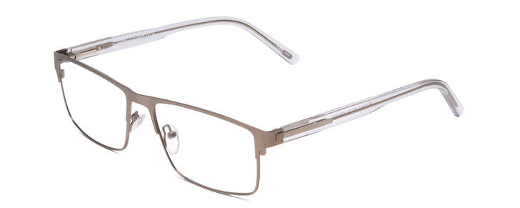 Profile View of Ernest Hemingway H4902 Designer Reading Eye Glasses with Custom Cut Powered Lenses in Matte Satin Silver/Clear Crystal Mens Rectangle Full Rim Stainless Steel 57 mm