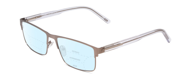 Profile View of Ernest Hemingway H4902 Designer Progressive Lens Blue Light Blocking Eyeglasses in Matte Satin Silver/Clear Crystal Mens Rectangle Full Rim Stainless Steel 57 mm