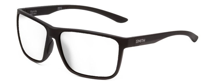 Profile View of Smith Optics Riptide Designer Single Vision Prescription Rx Eyeglasses in Matte Black Unisex Rectangle Full Rim Acetate 57 mm