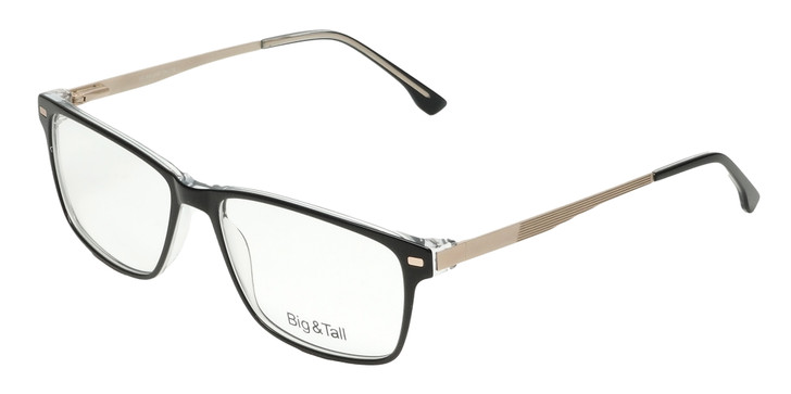 Profile View of Big and Tall 22 Designer Progressive Lens Blue Light Blocking Eyeglasses in Black/Clear Crystal Unisex Square Full Rim Acetate 58 mm