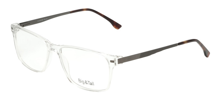 Profile View of Big and Tall 22 Unisex Square Designer Reading Glasses Transparent Crystal 58 mm