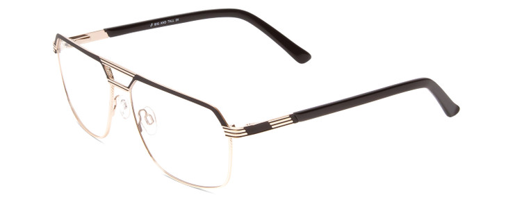 Profile View of Big and Tall 24 Designer Bi-Focal Prescription Rx Eyeglasses in Black/Shiny Gold Unisex Aviator Full Rim Metal 60 mm